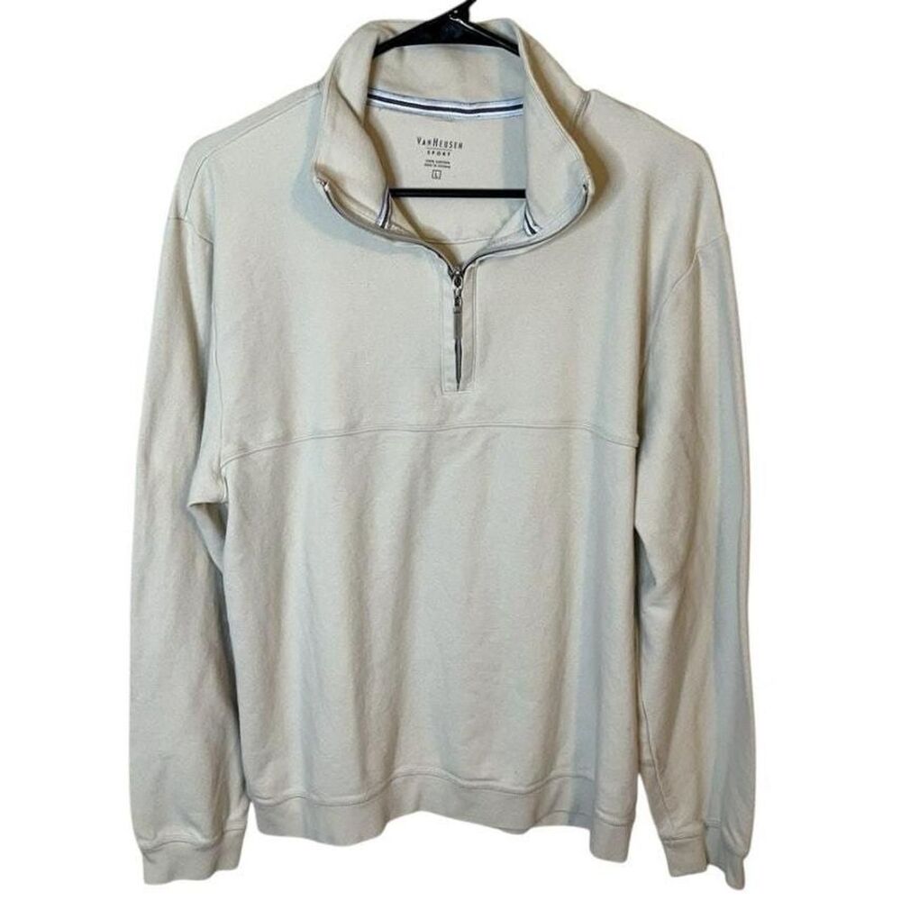 Van Heusen Mens Large Cream Quarter Zip Fleece Pullover Sweatshirt